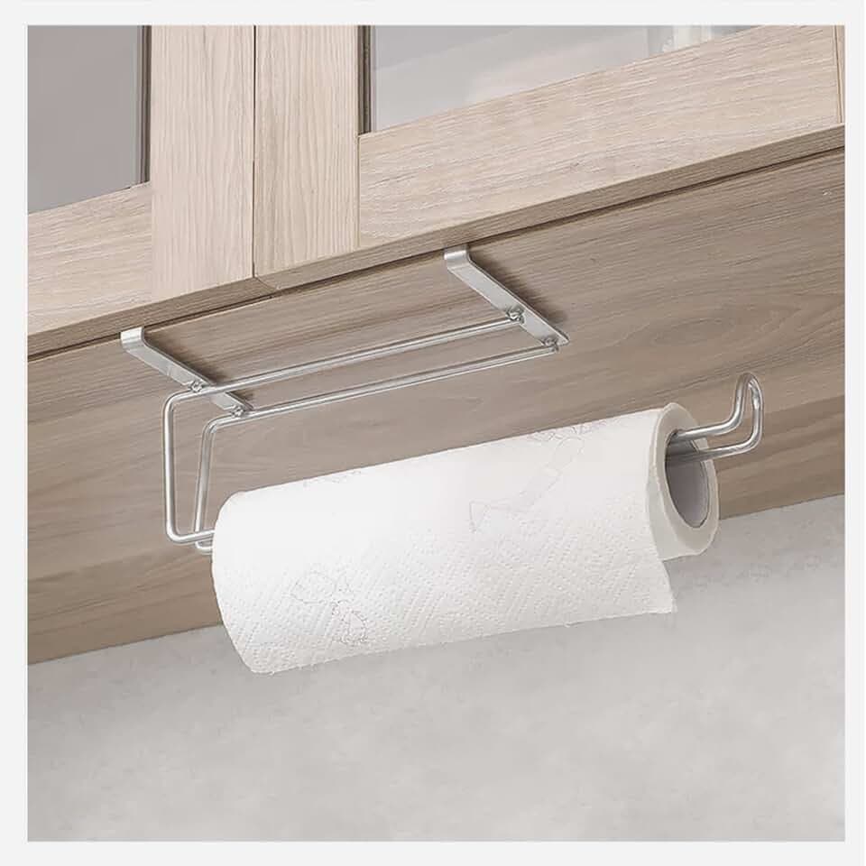 Paper Towel Holder Under Cabinet - Hanging Paper Towel Holders, Cabinet Paper Towel Holder, Space-Saving Paper Towel Hanger for Cabinets Under 0.82" - Stainless Steel, Silver, 1 Pack