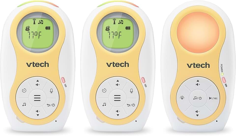 VTech 2 Parent Units Digital Audio Baby Monitor with Up to 1500ft of Range, Night Light, Soothing Lullabies, Two-Way Talk, Temperature Sensor, Record Your Own Voice, Feeding Reminder: DM1215-2