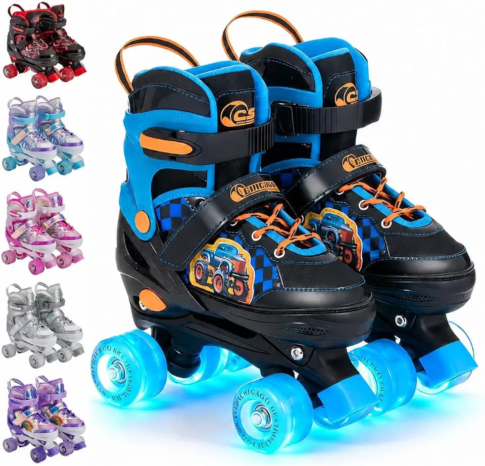 Chicago Skates Glitzy Kids Roller Skates - Adjustable Roller Skates Girls Boys, Light-Up Wheels, Durable Beginner Quad Skates with Front Stopper, Comfortable, Smooth Rolling, Indoor Outdoor, Age 3+