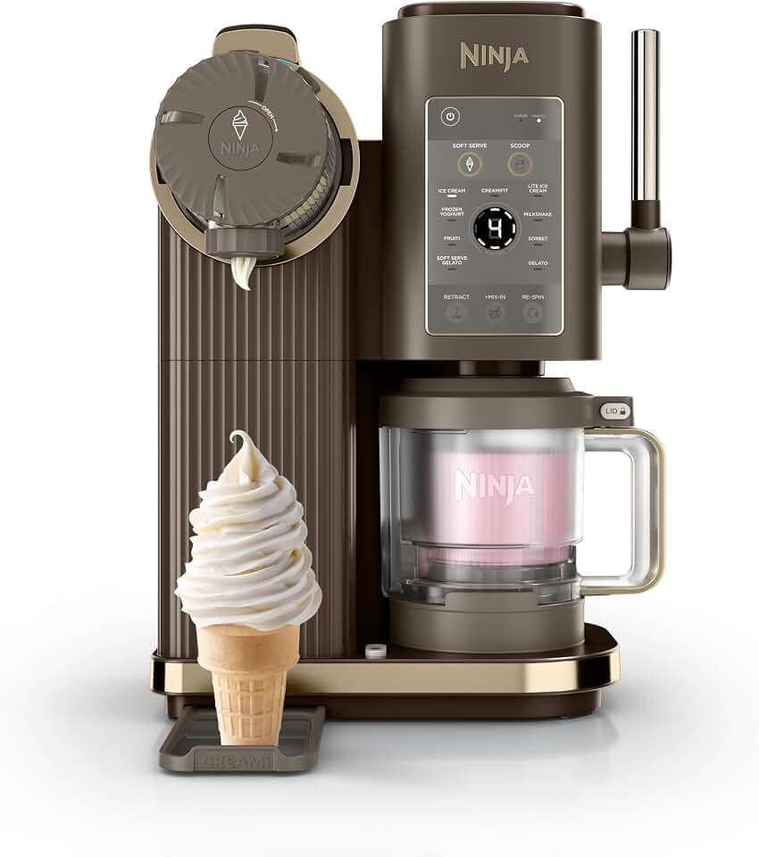 Ninja CREAMi Scoop & Swirl Eismaschine mit 2 Behältern, 13 Funktionen, für Eiscreme, Softeis, Gelato, Sorbet, Milchshakes und mehr, mit Mix-In-Funktion für Extras, Mokka, NC701EUBR