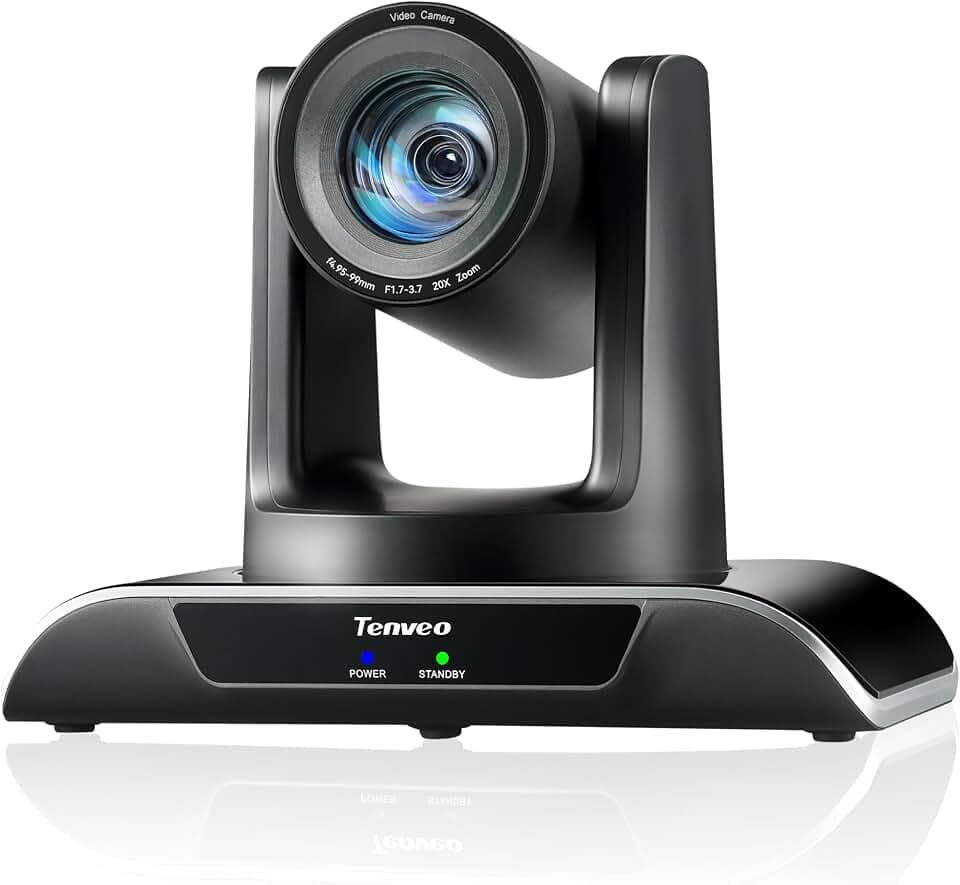 Tenveo HDMI/USB3.0/LAN(PoE) PTZ Camera AI Humanoid & Face Auto-Tracking, AI Gesture Control, 20X Optical Zoom PTZ Camera IP Live Streaming, FHD 1080P 60FPS, for Church Services Worship Live Streaming