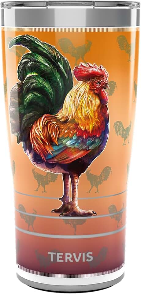 Tervis Traveler Rooster Pattern Triple Walled Insulated Tumbler Travel Cup Keeps Drinks Cold & Hot, 20oz, Stainless Steel