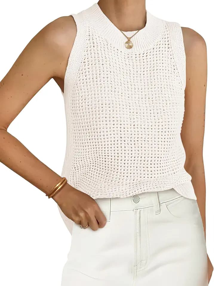PRETTYGARDEN Womens Summer Crochet Tank Tops Knit Sweater