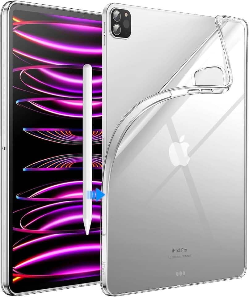 JETech Transparente Hülle für iPad Pro 12,9" 6./5. Gen (2022/2021), Klar | Weiches Transparentes TPU, Schlanker Stoßschutz, Unterstützung Pencil 2. Aufladung