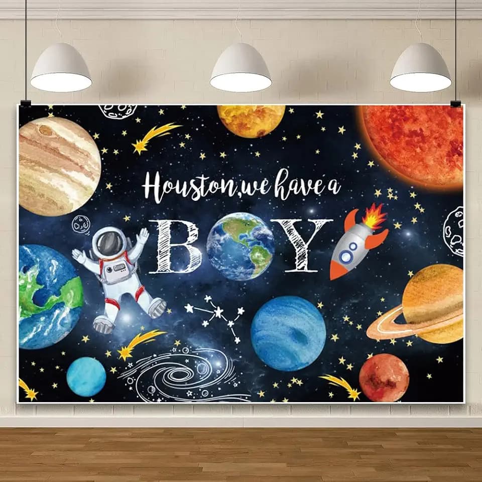 Houston We Have A Boy Backdrop 6x4ft Outer Space Baby Shower Backdrops