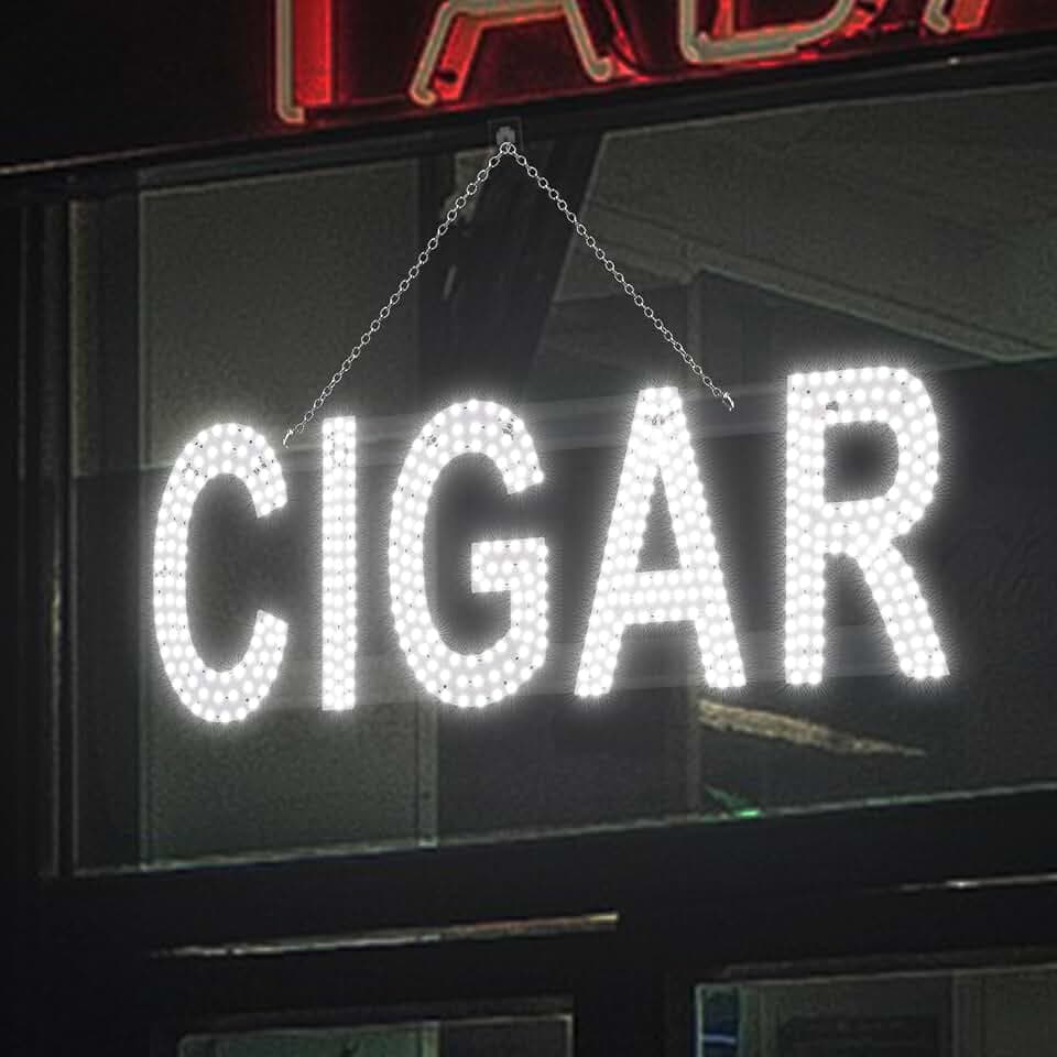 LED CIGAR Sign for Business,30"x10" Smoke Shop CIGARS Sign with Remote Control & Hanging Installation Bright Led for Window Wall Door