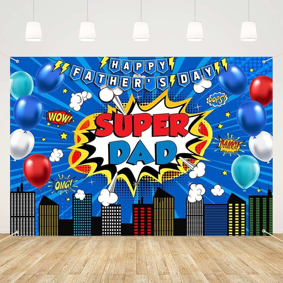 AIBIIN Super Dad Backdrop Happy Fathers Day Photography Background Best Dad Ever Father's Day Party Decorations Banner Photo Studio Props 84 x 59inch