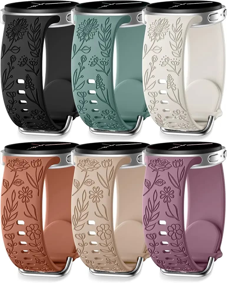 SNBLK Floral Engraved Bands Compatible with Samsung Galaxy Watch 9/8 Band 40mm 44mm/ Watch 8 Classic Band 46mm, 6Pack Flower Soft Silicone Sport Replacement Strap for Samsung Watch Bands Women Men