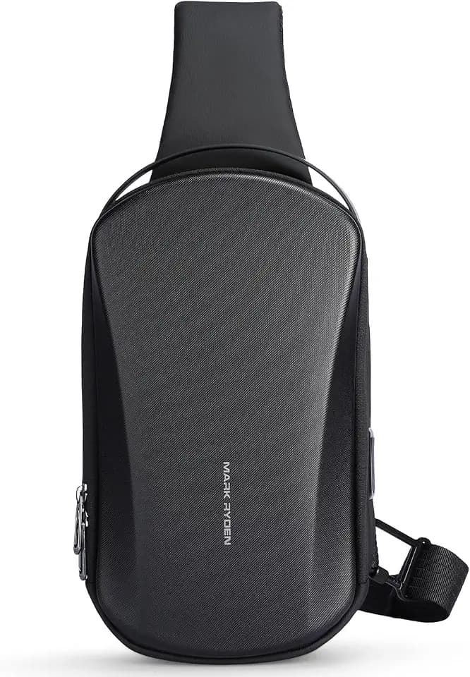 MARK RYDEN Hartschale Sling Bag Herren, Anti-Schneiden und Anti-Impact Schultertasche Mit USB-Ladeanschluss,Wasserdicht Umhängetasche für Reisen, Sport, Radfahren - Schwarz