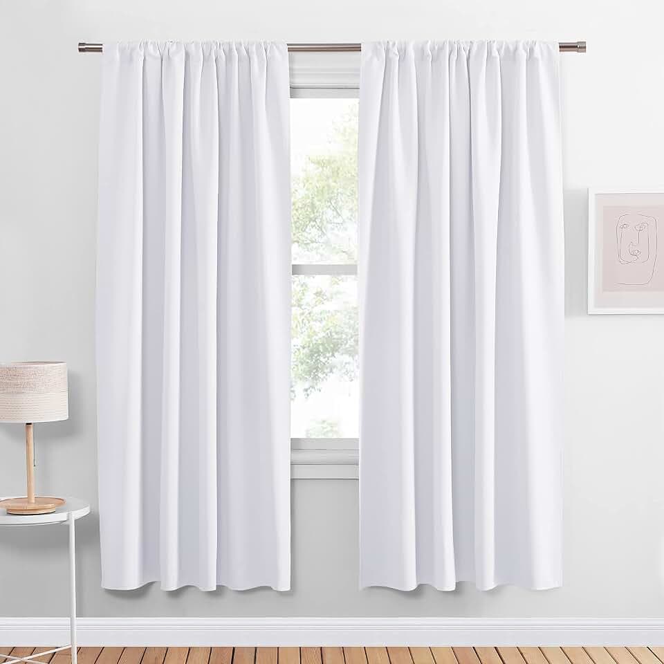 PONY DANCE White Room Darkening Curtains for Bedroom, Rod Pocket Top Solid Soft Drapes Window Treatments Panels 60% Light Blocking for Living Room(2 Panels, W 42 x L 72 inches, Pure White)