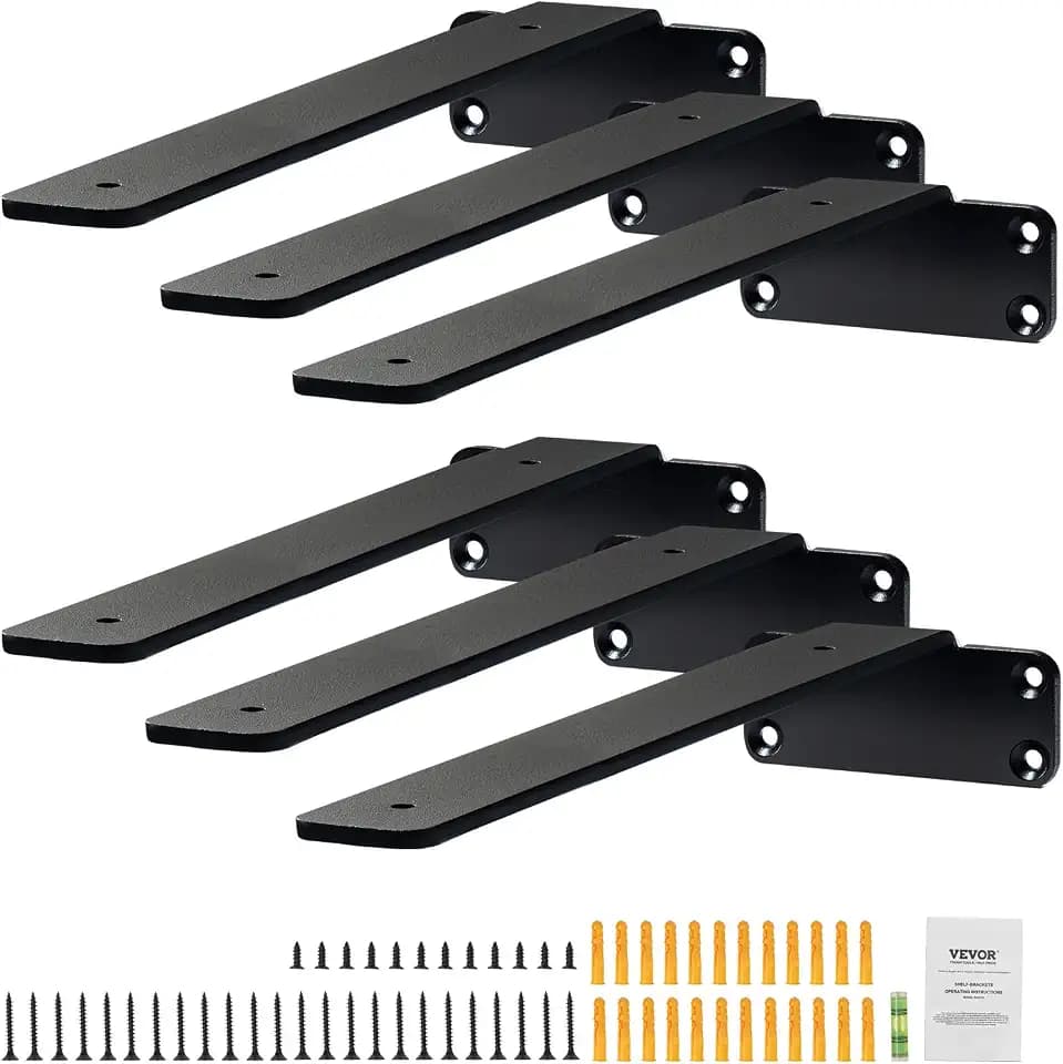 VEVOR Regalhalterung, 261 x 100 x 45 mm, 6 Stück robuste schwebende Regalhalter, Halterungen für Regale, 5 mm dicke mattschwarze L-Regalhalterung, Regalhalterungen aus Stahl mit 72,6 kg Tragkraft
