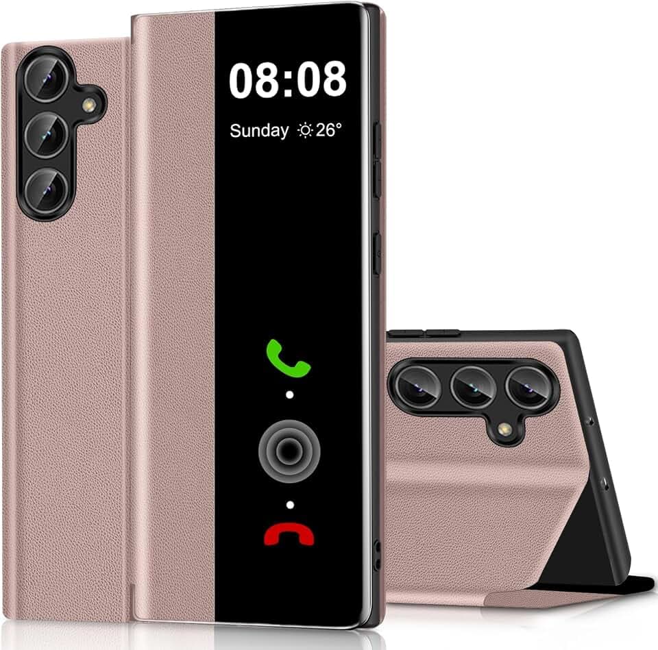 Schutzhülle für Samsung A17, Clear View Cover, Schutzhülle für Samsung Galaxy A17, Klappetui, Silikon, TPU, stoßfest, dünn, weich, 360 Full Body stoßfest (Roségold)
