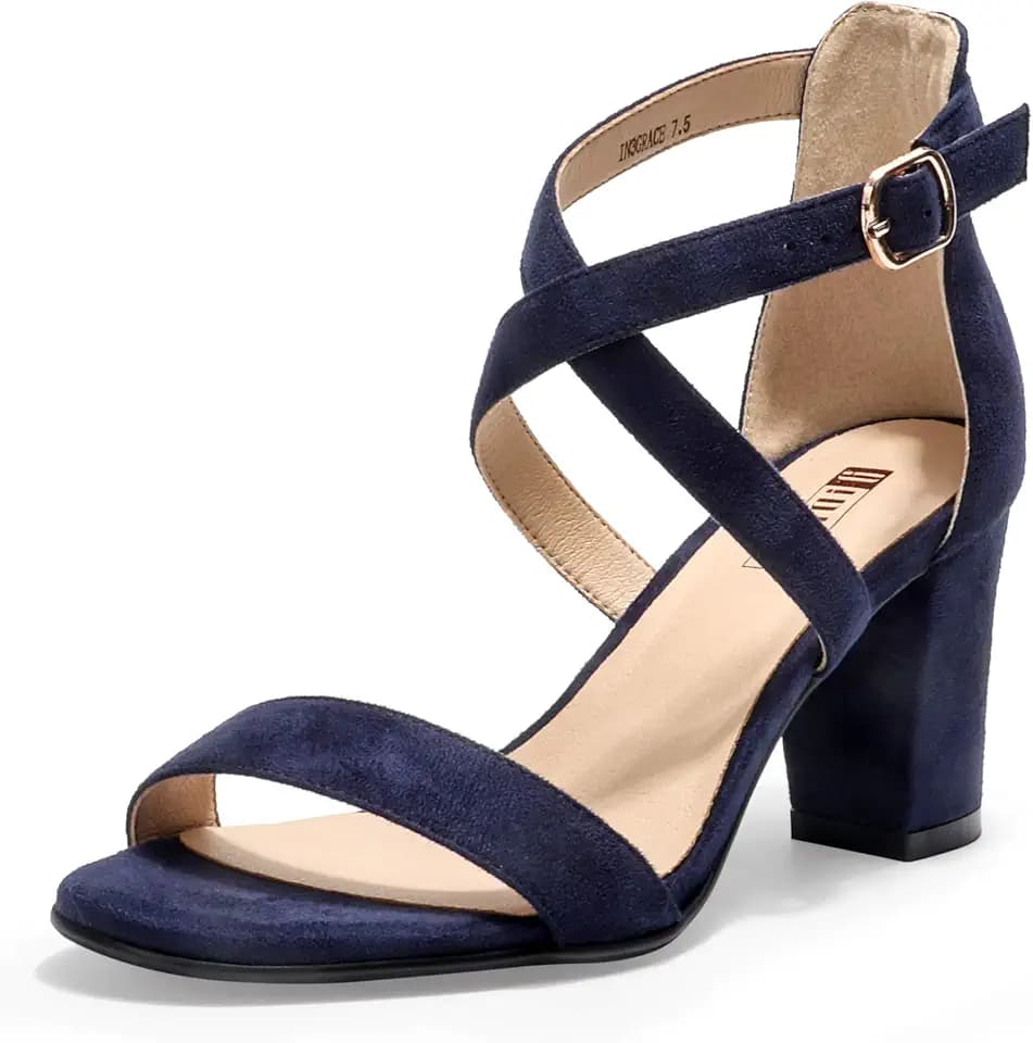 IDIFU Women's Strappy Chunky Block Heels Open Toe Heeled Sandals
