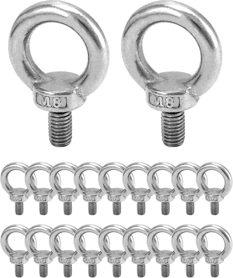 QWORK 20 Stück M8 Ringschraube - 120KG - 304 Edelstahl Ösenschrauben für Rolle des Befestigens und Hängens