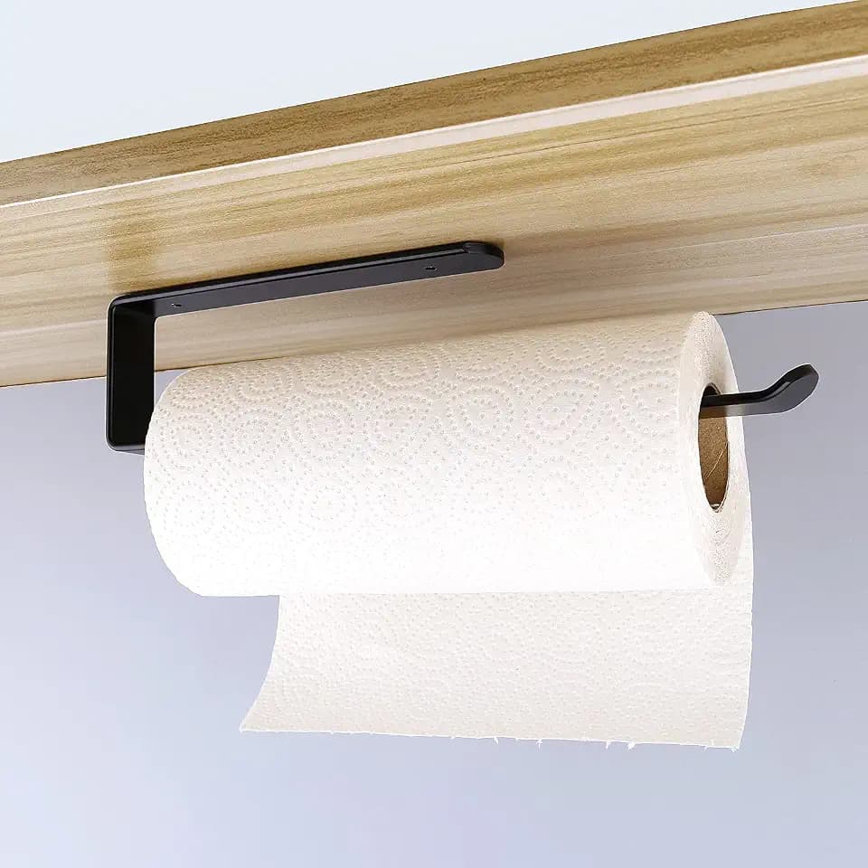 Schwarz KüChenrollenhalter Ohne Bohren Kuchenroller Halter，Papierrollenhalter aus Aluminium Schwarz, Küchenrollenspender Küchenrollen Halter Aufbewahrung Organisator(31.5CM), Kitchen Roll Holder, L