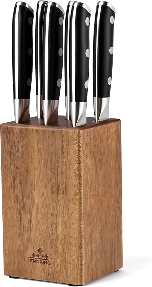 ENOKING 6 Slots Steak Knife Block Without Knives Small Wood Knife Holder