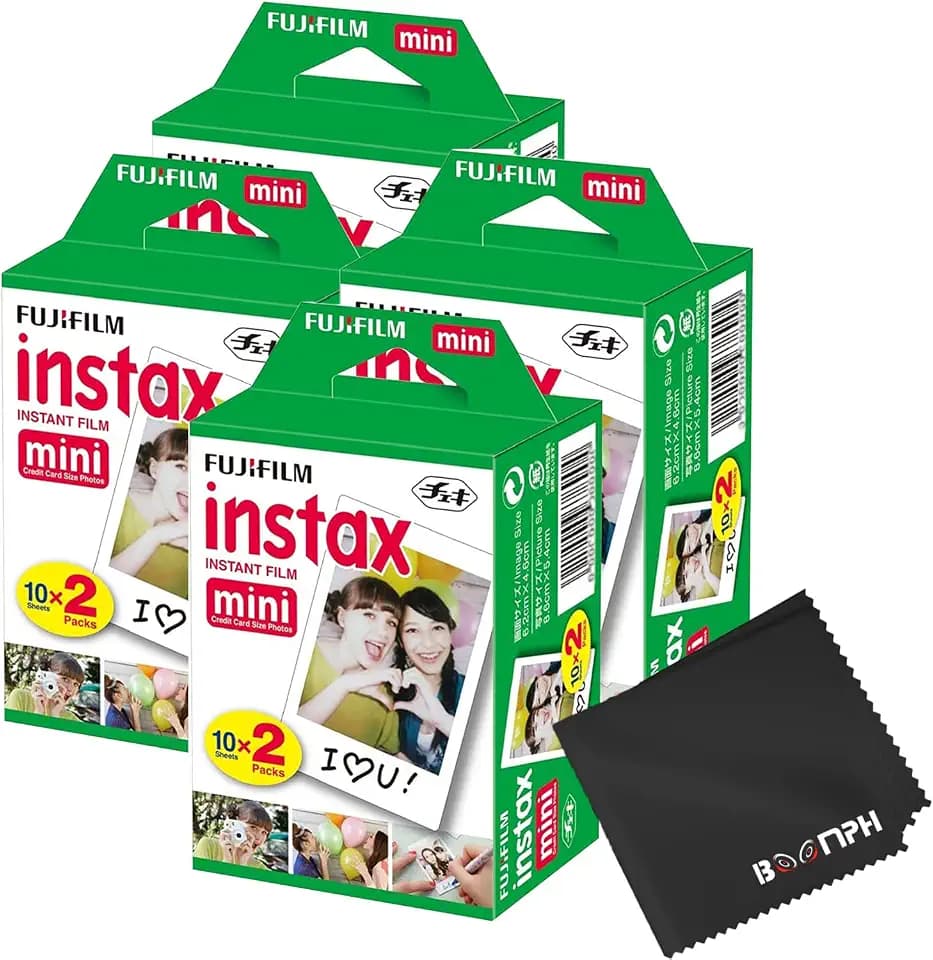 Fujifilm Instax Mini Instant Camera Film: 80 Shoots Total, (10 Sheets x 8) - Capture Memories Anytime, Anywhere - Boomph's Comprehensive Ultimate Performance Cloth Solution for Perfect Picture Quality