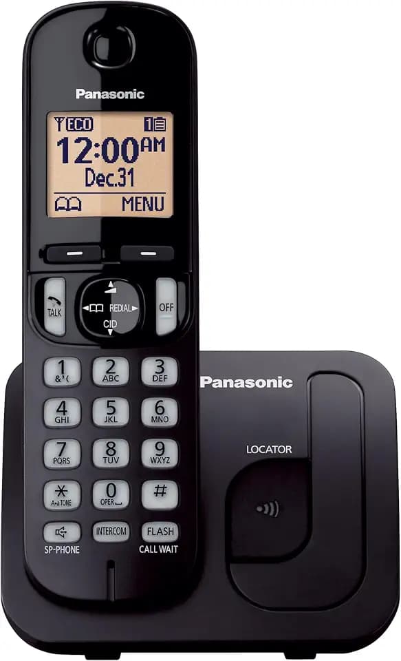 Panasonic Cordless Phone, 1.6" Backlit Display, Call Block, Speakerphone, 10 Hours Talk Time, 1 Handset - KX-TGC200B (Black)