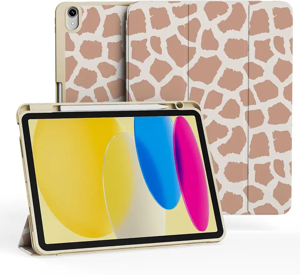 Case for iPad 11th Generation A16 11 Inch (2025), iPad 10th Generation 10.9-inch Case 2022, Full Protective Folio Shell Cover with Pencil Holder, Trifold Stable Stand, Brown Giraffe