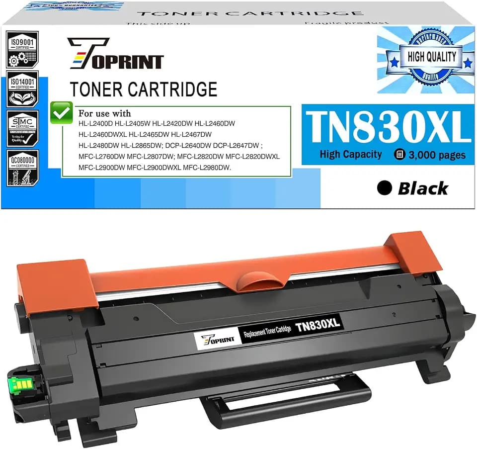 TOPRINT TN830XL TN-830XL Replacement Toner Cartridge Black High Capacity for Printer HL-L2400D L2405W L2420DW L2460DW L2865DW L2467DW DCP-L2640DW L2647DW L2760DW L2820DWXL MFC-L2900DW L2900DWXL