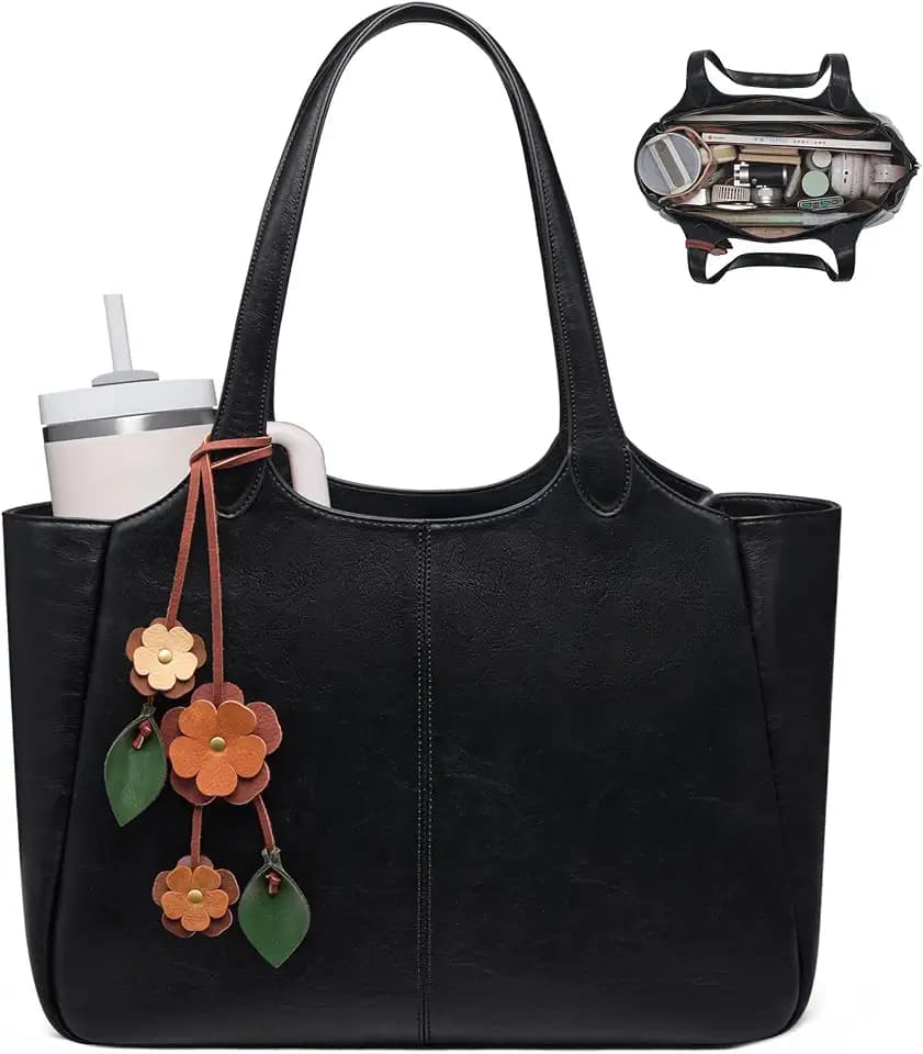 LOVEVOOK Leather Tote Bag for Women, Work Shoulder Bag with 40oz Cup Holder