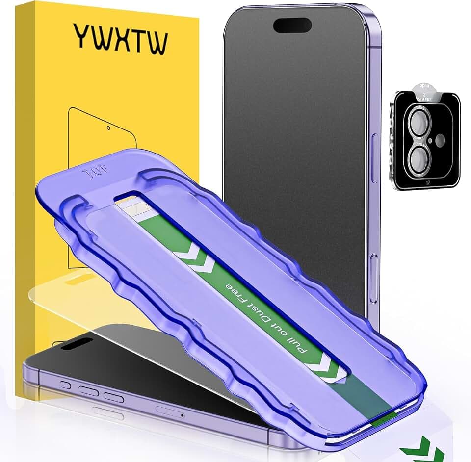 YWXTW 2 Pack for iPhone 17 Matte Screen Protector 6.3 Inch + 1 Set Camera Lens Protector, [1S Pull-Out] Anti Glare Anti Fingerprint 17 Glass Screen Protector, Bubble Free, Smooth as Silk