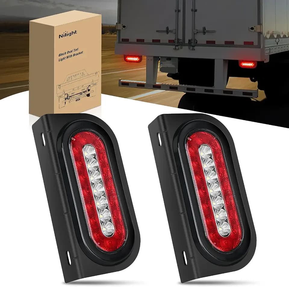 Nilight 6" Oval Trailer Tail Light 2PCS Red Brake Turn White Reverse Lights