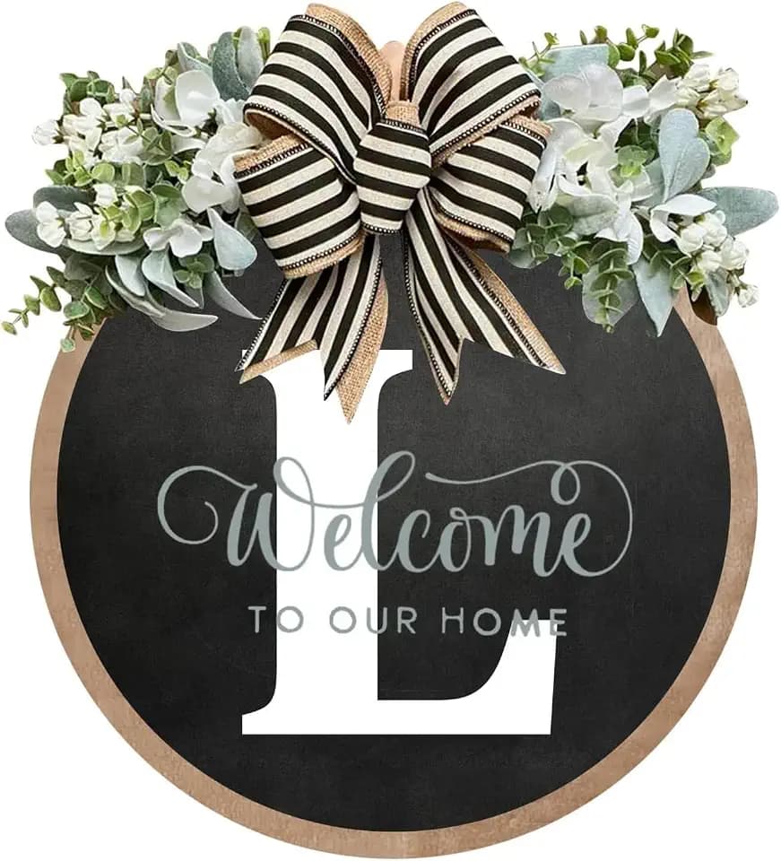 Last Name All Year Round Front Door Garland, Rustic Round Wood Wreaths wall Hanging Outdoor, Farmhouse, Porch, for Spring Summer Fall All Seasons Holiday Halloween Christmas (L)