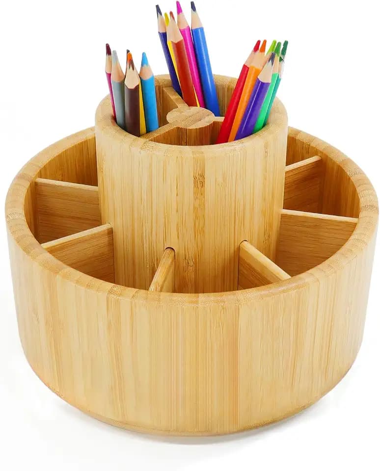Utoplike Bamboo Desk Organizer,Schreibtisch Organizer,Drehbar Stiftehalter