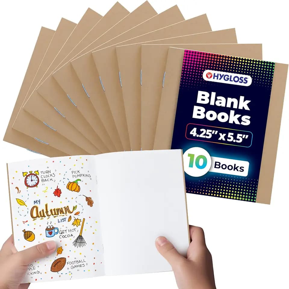 Hygloss Blank Books, Bulk 10 Pack, 4.25 x 5.5 Kraft Paperback for Kids
