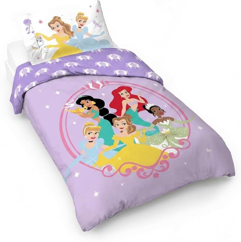 Disney Prinzessin Heart of Gold 100% Baumwolle Kinderbettwäsche-Set 135x200 cm Einzelbettgröße - Bettbezug + Kissenbezug 50x70 cm