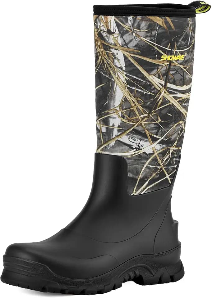 Showave Men's Rubber Boots Knee High Waterproof Insulated Rain Boots