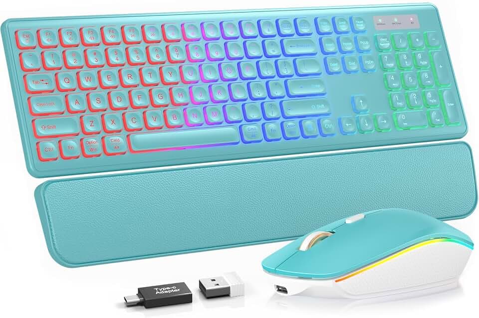 Wireless Keyboard and Mouse Combo, RGB Backlit, Wirst Rest, Rechargeable
