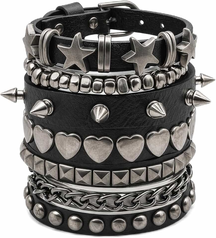 5 Pcs Punk Studded Bracelet Emo Goth Bracelets Y2k Alt Jewelry Grunge Spike Accessories for Men Women Rocker Clothes