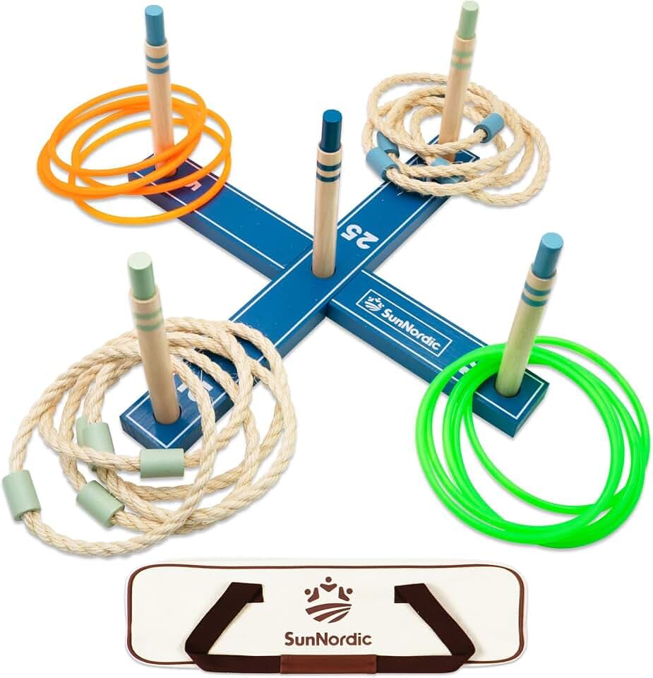 SunNordic Ringwurfspiel-Set aus Holz inklusive Wurfringen und Tragetasche