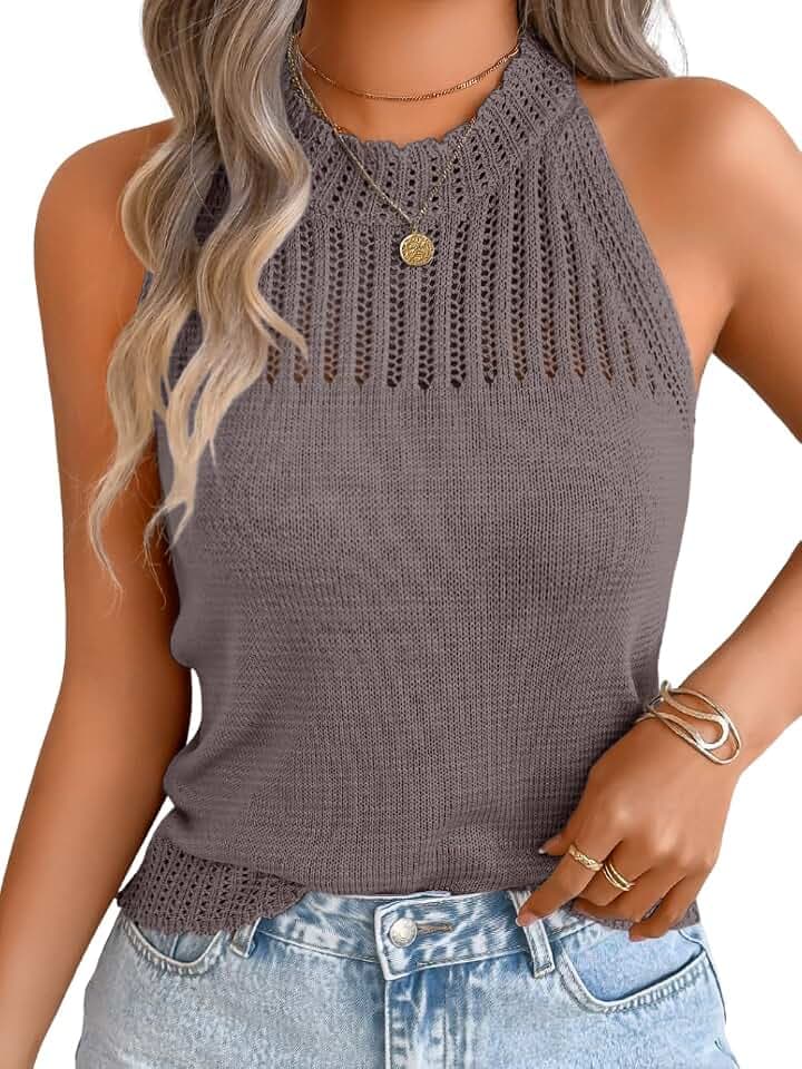 ChiaoLezhee Women's Summer Knit Tank Tops, Racerback High Neck Lightweight Sweater Vest, Dressy Casual Outfits
