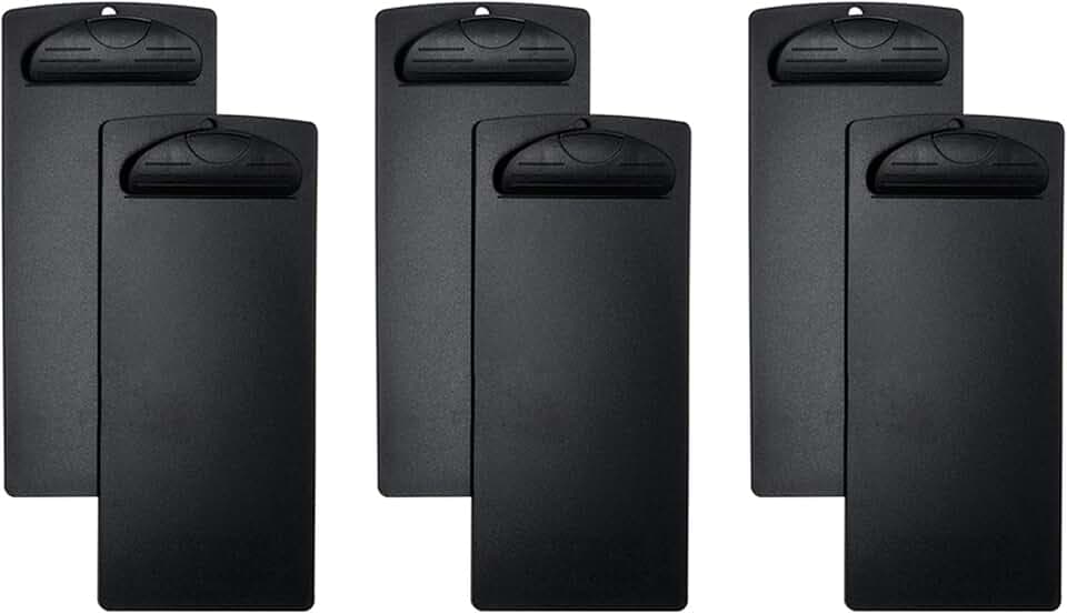 Plastic Clipboard, for Memo, Menu, Credit Card Receipt, 4x9in, 6-Pack (Black)