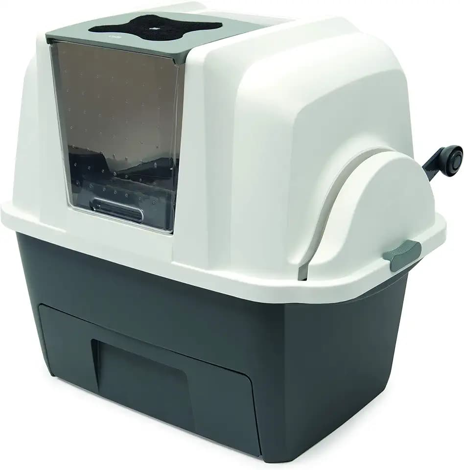 Catit SmartSift Katzentoilette mit Selbstreinigung, Katzenklo mit Deckel, Siebsystem & Aktivkohlefilter, geräuscharm, ohne Strom, für klumpende Katzenstreu, Weiß/Grau, 67 x 48 x 46 cm