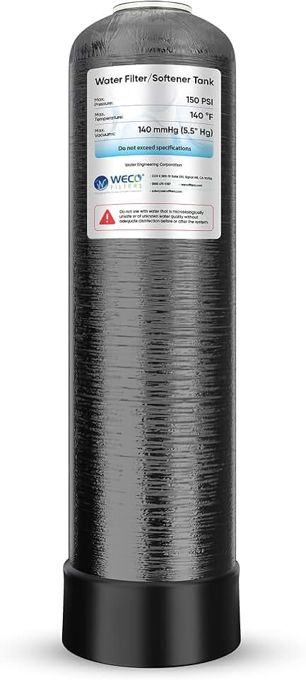 WECO Mineral Tank for Water Softener/Filter - Polyethylene Inner Shell Pressure Vessel with 2.5" Top Opening - 150 PSI Max Pressure - 120 °F Max Temperature - 10x35, BLACK