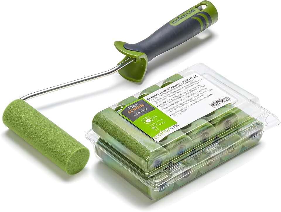 Colorus Lackierwalzen Set 10x Schaumwalze Lackrolle 11 cm gerade mit Bügel