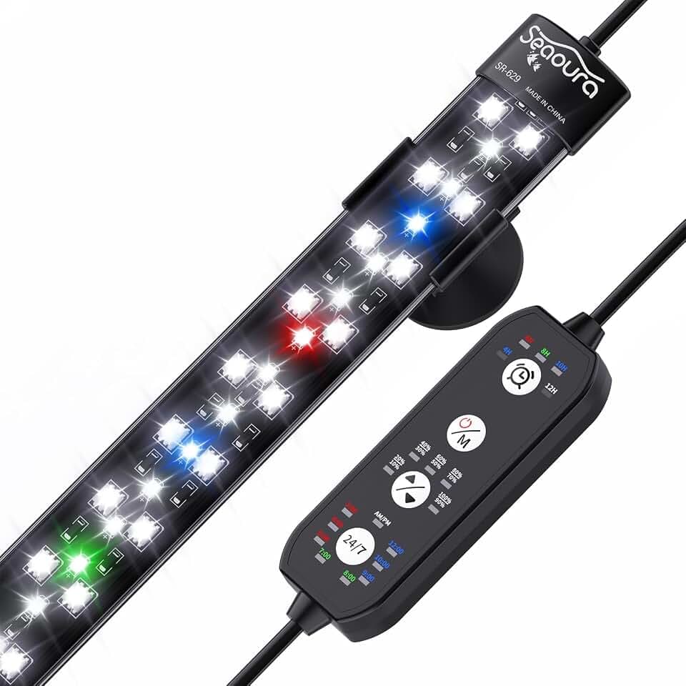 SEAOURA Aquarium Lampe mit 24/7 Modus, IP68 Aquarium Beleuchtung 68CM | Aquarium LED Pflanzen Wachstums Leuchte mit Timer, 7 Farben, Vollspektrum, 10 Helligkeit, automatischer Ein-/Ausschaltung
