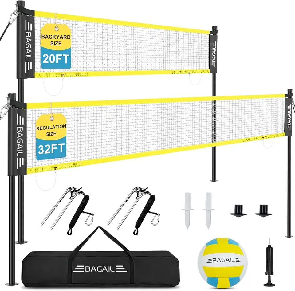 BAGAIL Outdoor Volleyball Net Set 20FT/32FT, Portable for Beach, Backyard