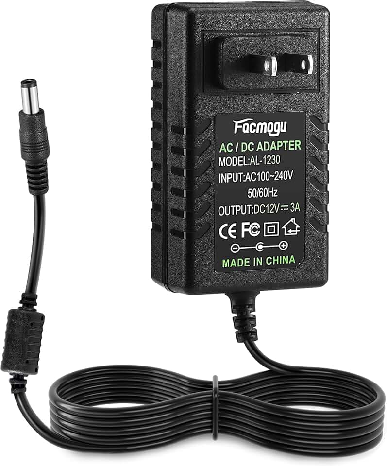 Facmogu DC 12V 3A Power Supply Adapter, AC 100-240V to DC 12Volt Wall Plug