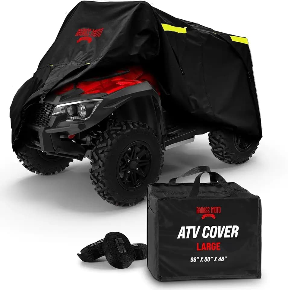Badass Moto ATV Covers Waterproof Outdoor Heavy Duty, Rip-Resistant, Night-Reflective Quad Cover, 4 Wheeler Cover, Easy-Access Zipper & Vents Four Wheeler Accessories - ATV Gifts, Large 96 Long