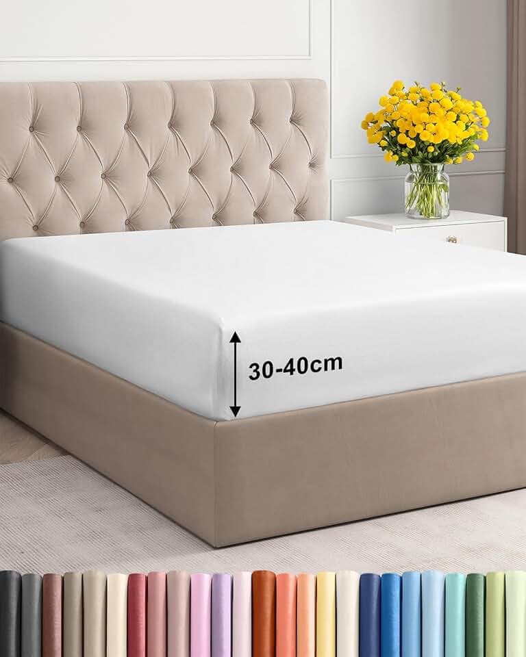 Spannbettlaken 160x200 - Mikrofaser Spannbetttuch 40cm (16") tief - Weiß