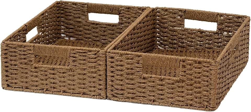 Regalkörbe Aufbewahrungskörbe, Natural Ingredients Foldable Paper Rope Baskets for Organizing, Sturdy Baskets with Handles, Closet and Shelf Organizers, Foldable baskets for Clothes (braun, M)