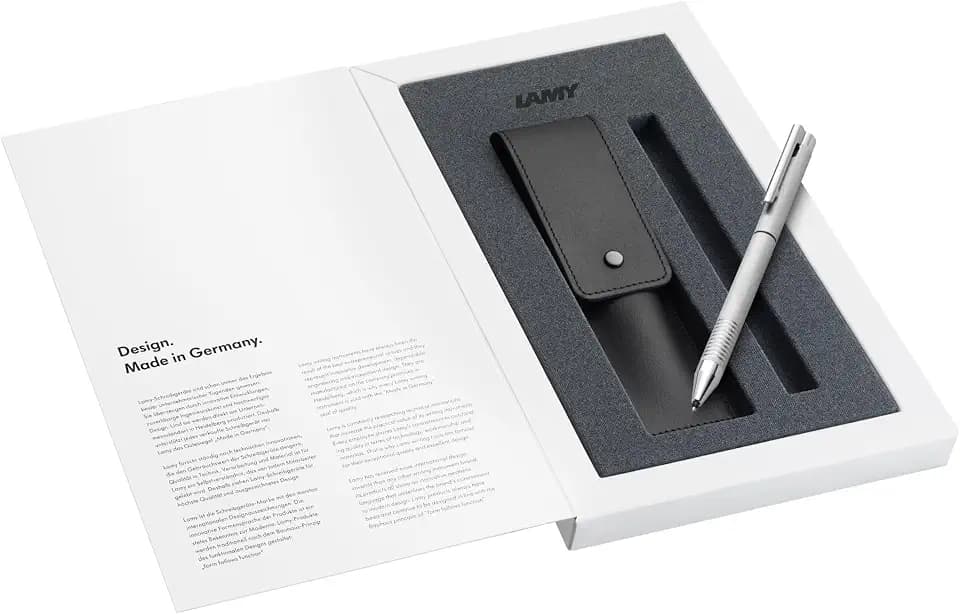 LAMY Set aus 1x Lamy logo Twin Pen Mehrschreibersystem 606 Kugelschreiber und Druckbleistift aus Edelstahl in brushed und 1x Echleder-Etui in schwarz für zwei Schreibgeräte