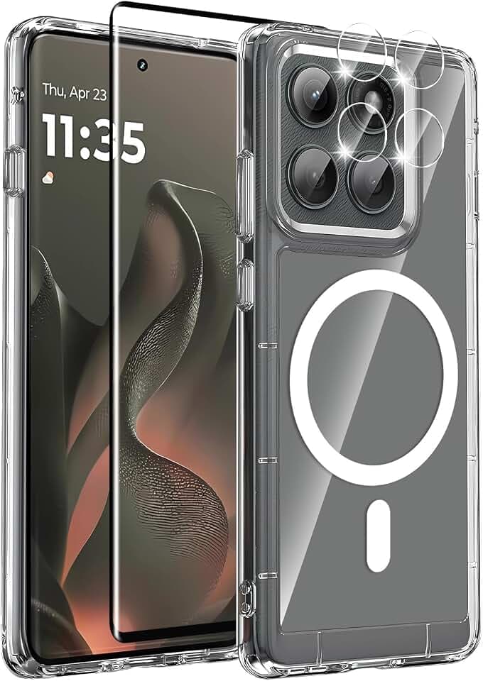 Magnetic for Motorola Edge 2025 Case, with Screen Protector & Camera Lens Protector, [Non-Yellowing] [Shockproof Military] Transparent Back Slim Bumper Cover Phone Case for Moto Edge 2025, Clear