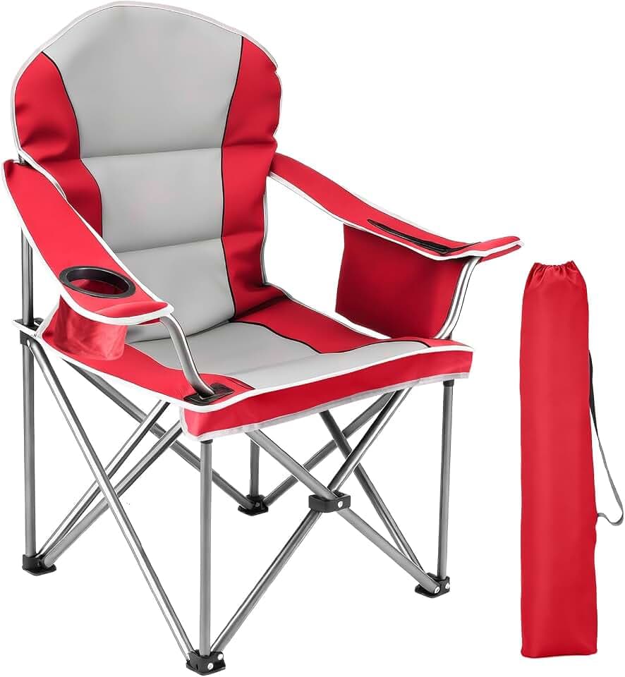 Simple Deluxe Oversized Outdoor Foldable Camping Chair, with Cup Holder and Carrying Bag, Camping Chair with 500lbs Capacity and Sturdy Material, Suitable for Beaches, Hiking and Camping, Red