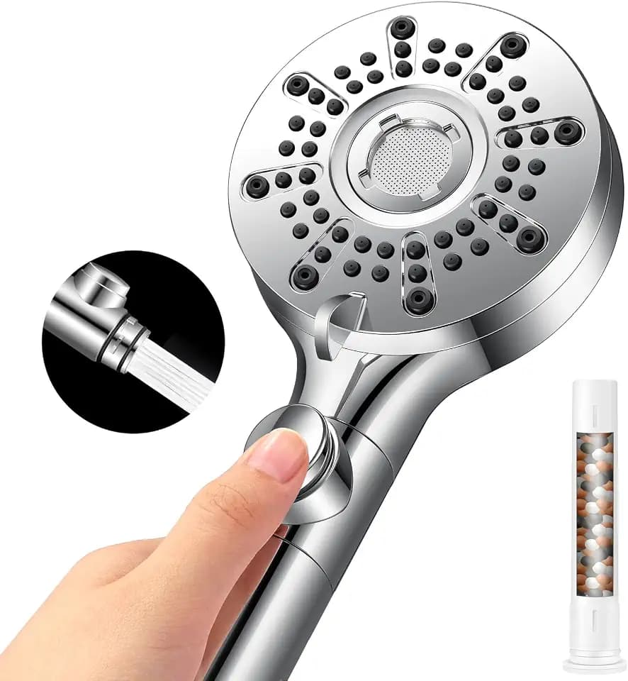 Duschkopf mit Filter, Hochdruck Brausekopf Dusche mit 5+1 Strahlarten, Sparduschkopf mit Filter-Funktion，Wasserstopp-Funktion, Abnehmbar für den Einsatz als Spritzpistole